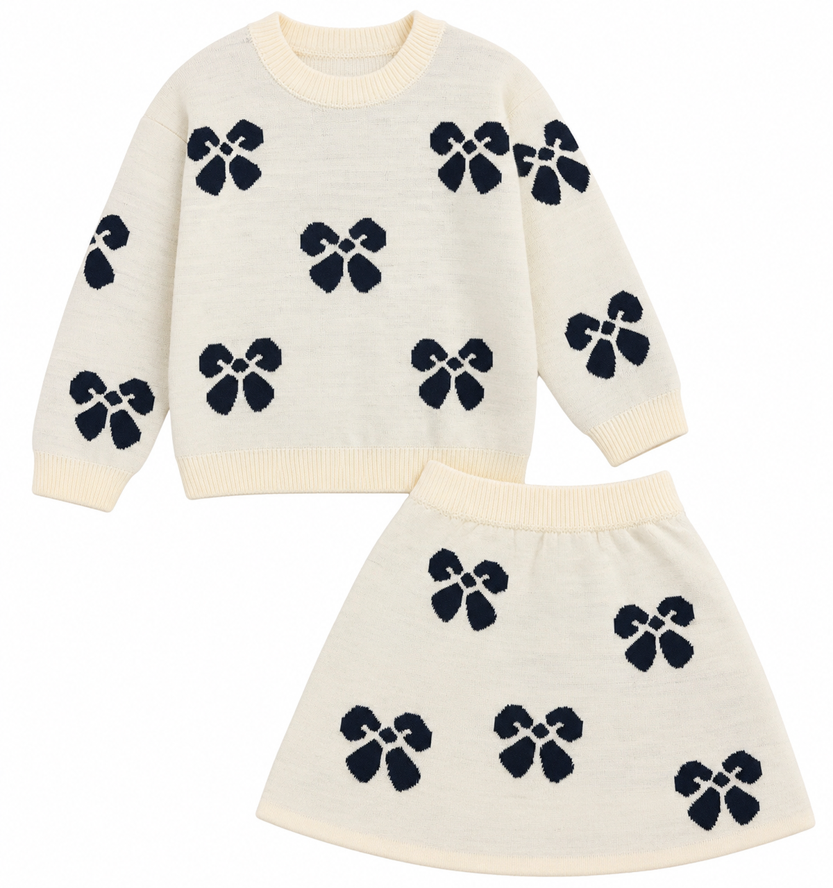 Girls’ Ivory Knit Sweater & Skirt Set