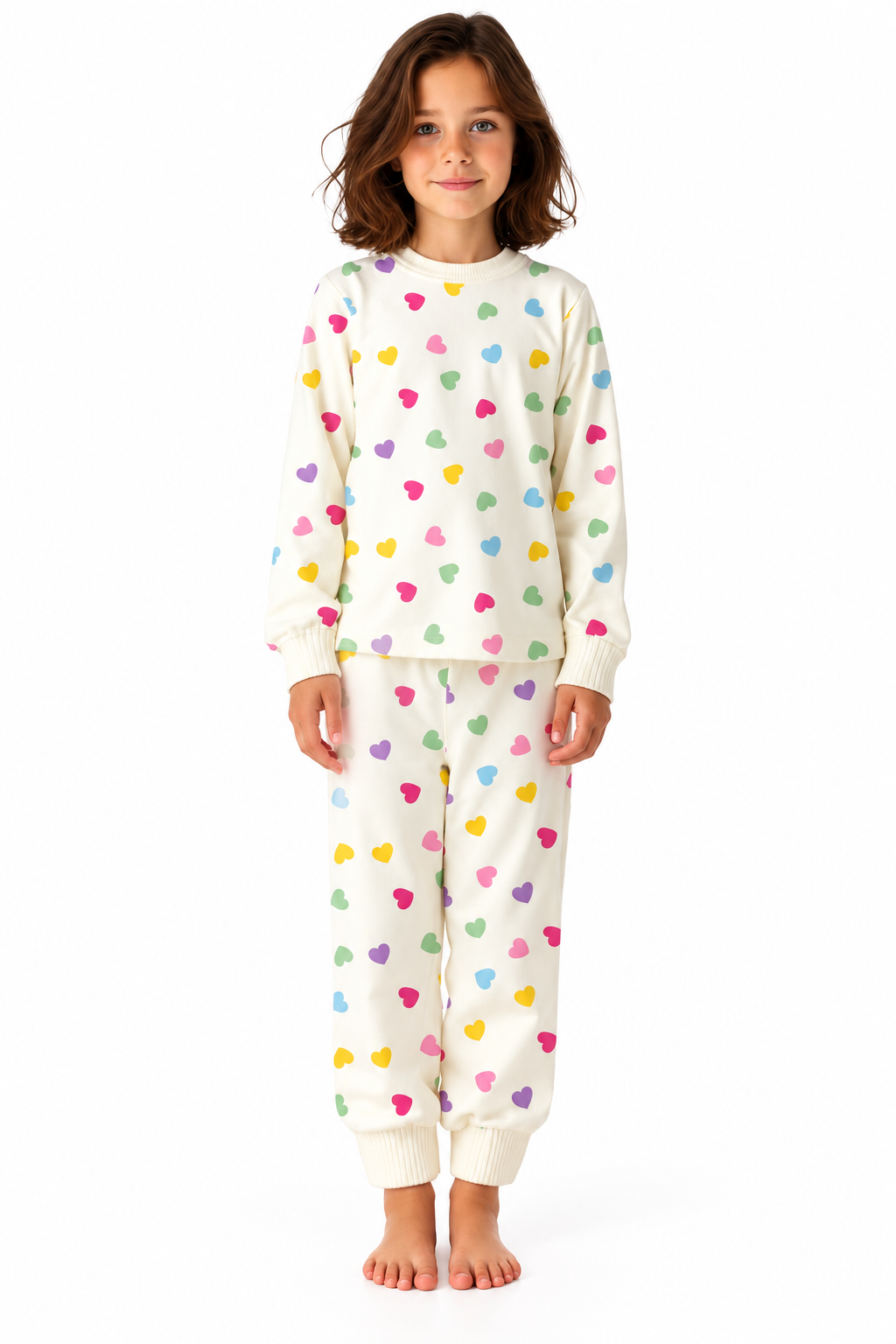 Girls’ Cotton Heart Print Pajama Set