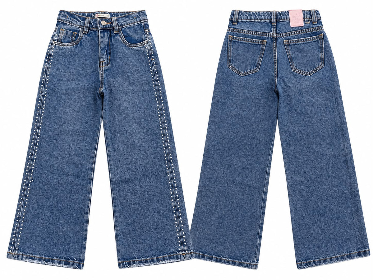 Girls’ Studded Wide-Leg Denim Jeans
