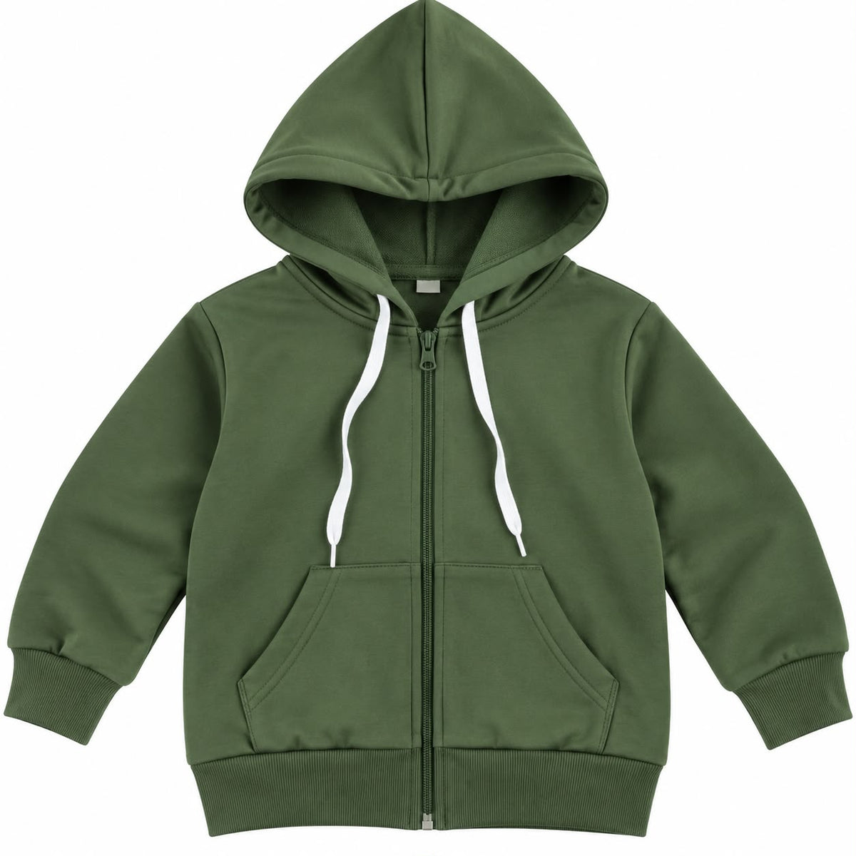 Kids’ Olive Green Cotton Zip-Up Hoodie