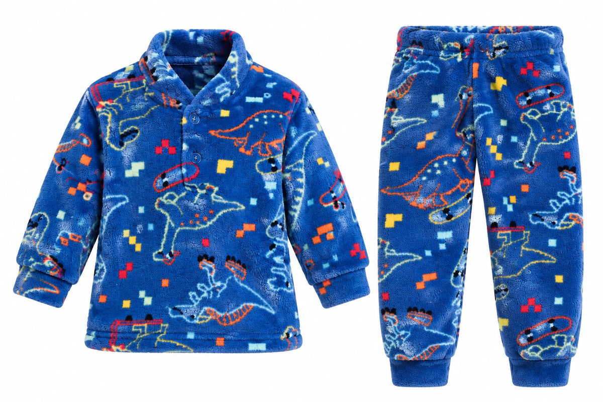 Kids’ Blue Dinosaur Fleece Pajama Set