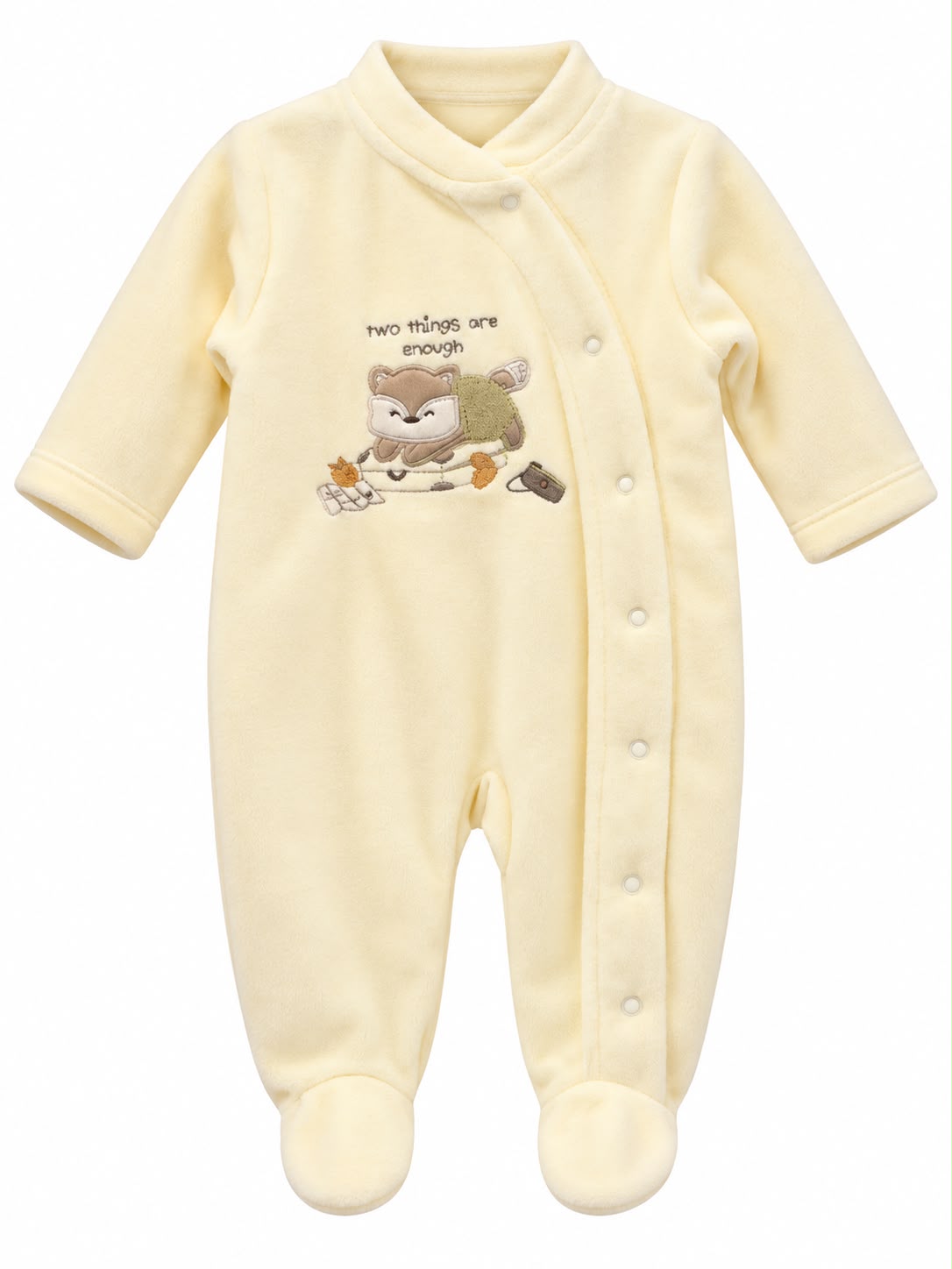 Baby Cream Fleece Footed Romper – Embroidered Animal Design