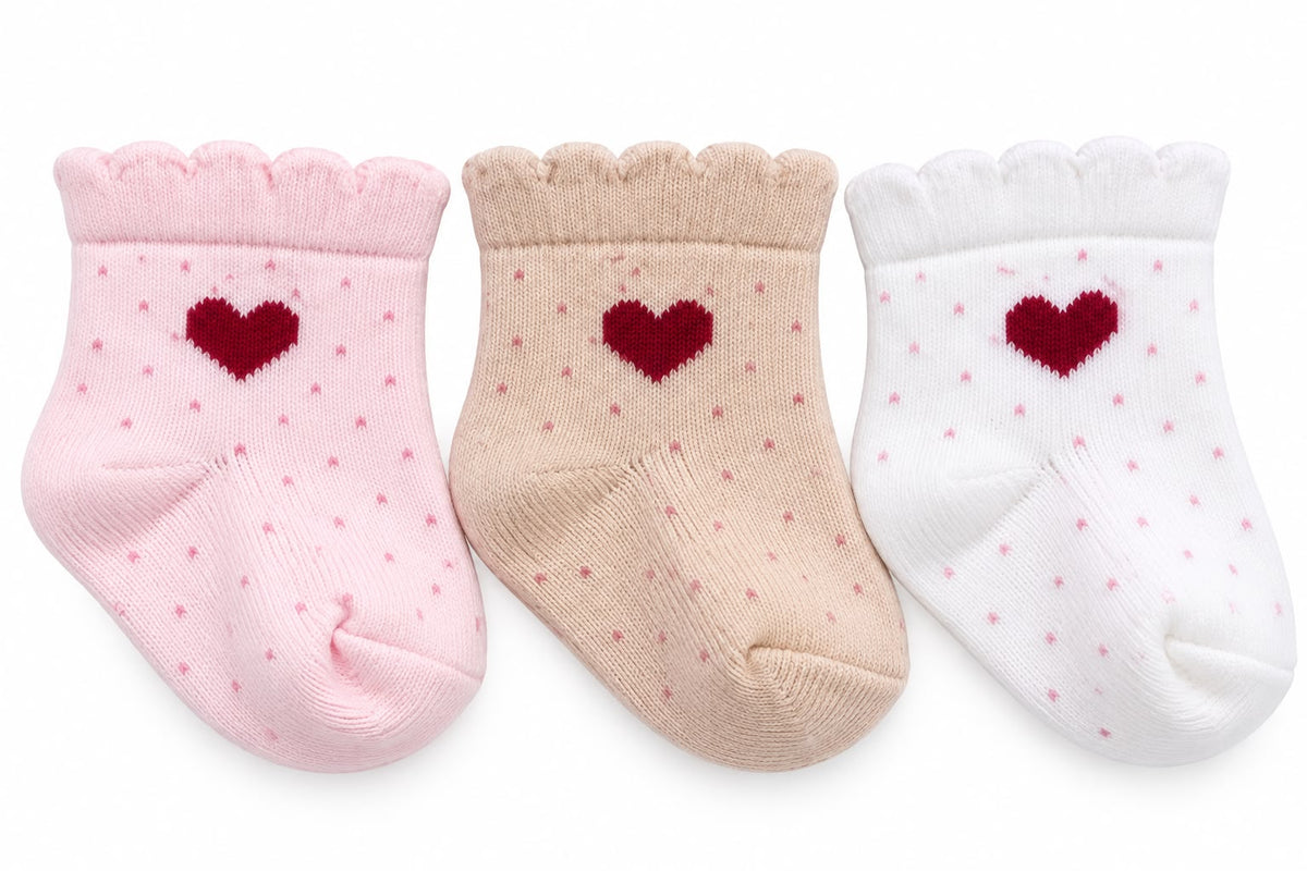 Baby Heart Socks – 3-Pair Set (0–6 Months)