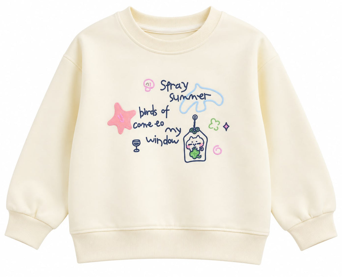 Girls’ Cream Summer Graphic Sweatshirt