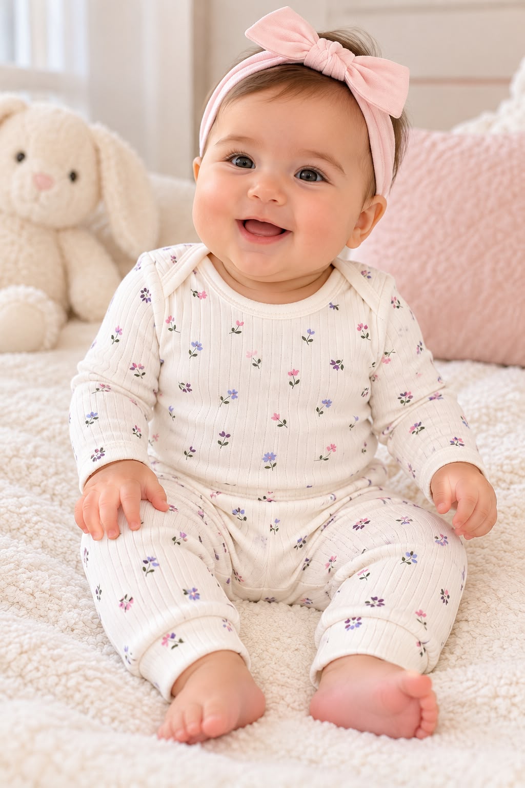 Baby Floral Ribbed Cotton Set – Long Sleeve Bodysuit & Pants