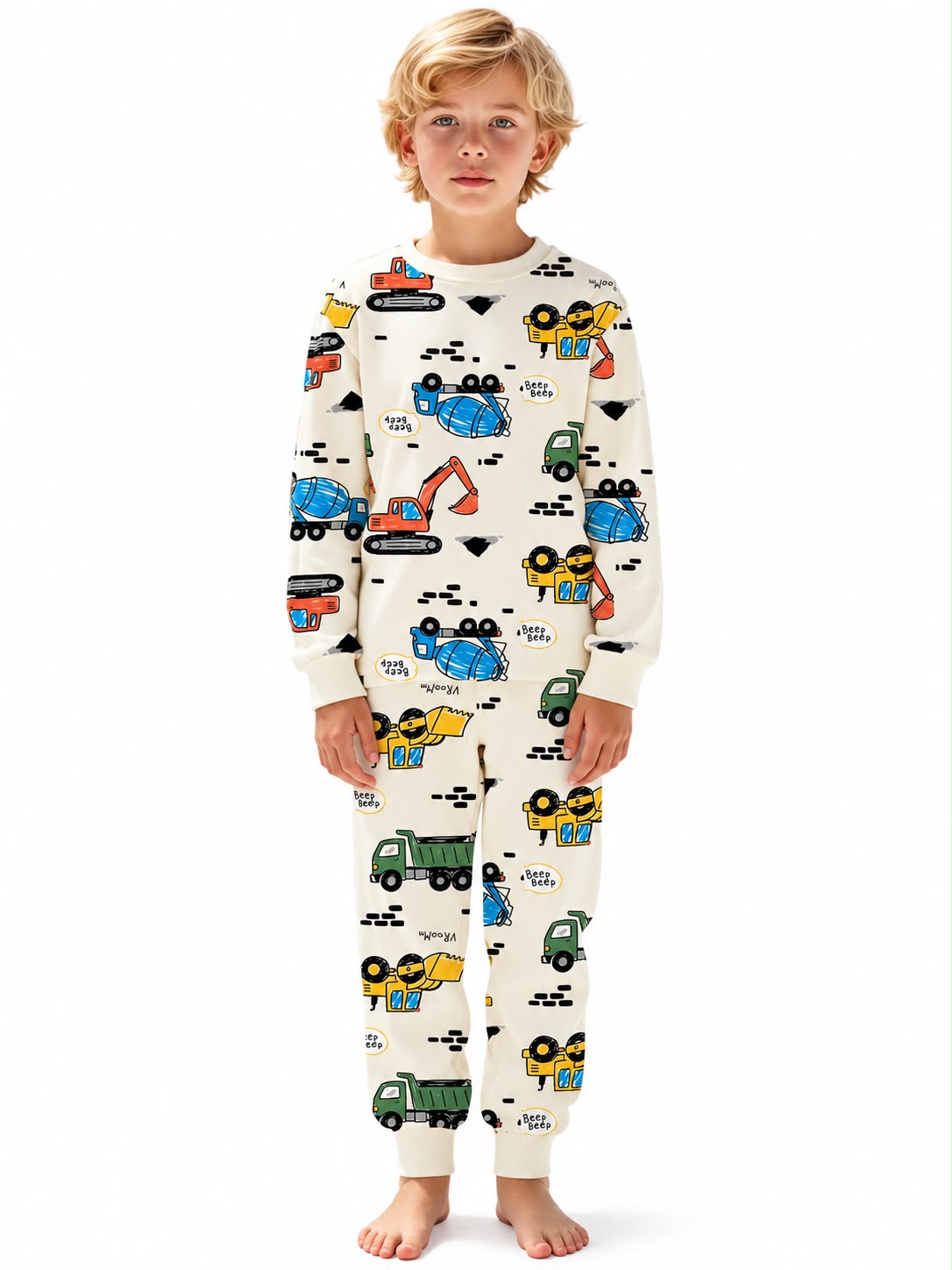 Boys’ 100% Cotton Construction Vehicle Pajama Set