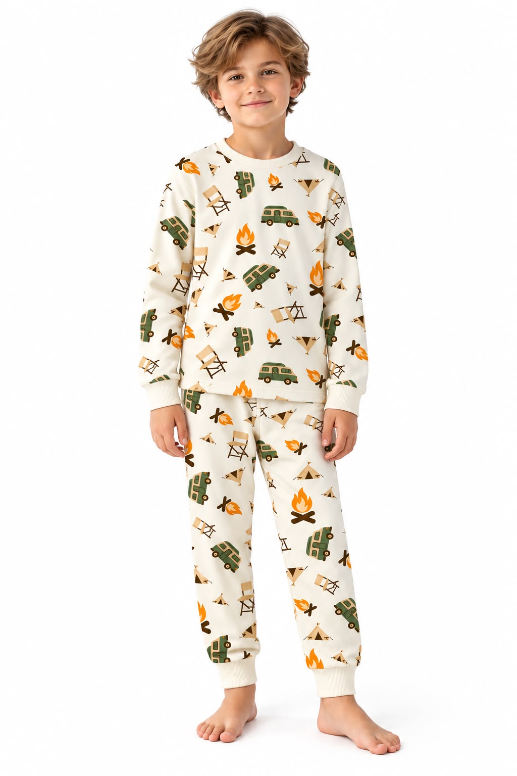 Boys Camping Print Cotton Pajama Set