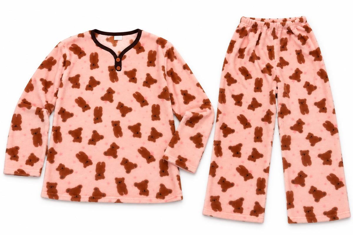 Girls’ Pink Teddy Bear Fleece Pajama Set (FITS SMALLER SIZE)