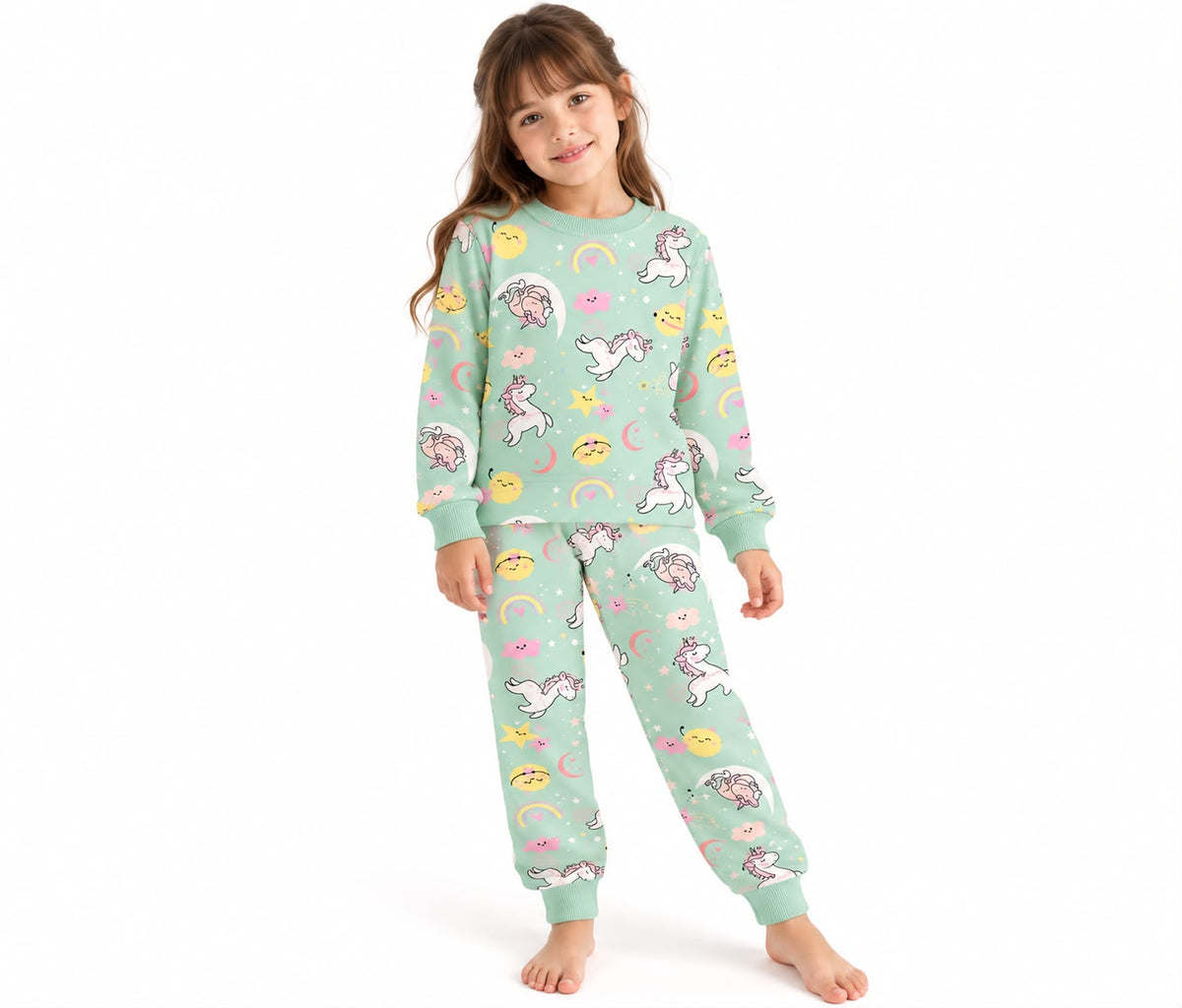 Girls’ Mint Green Unicorn Cotton Pajama Set
