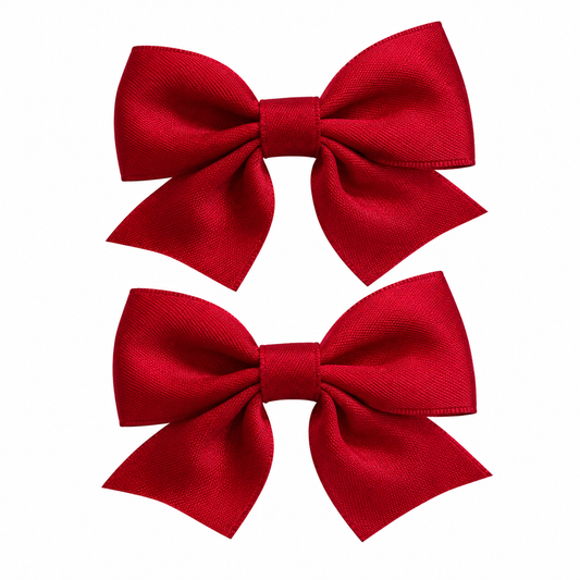 Set of 2 Red Satin Bow Hair Clips