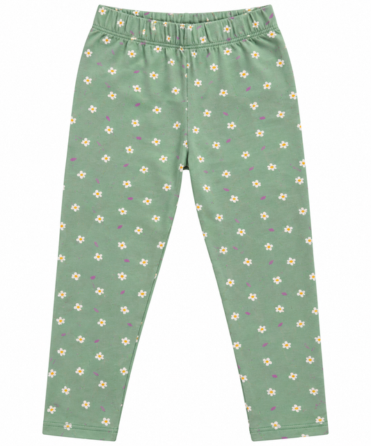 Girls’ Mint Green Cotton Leggings with Daisy Print