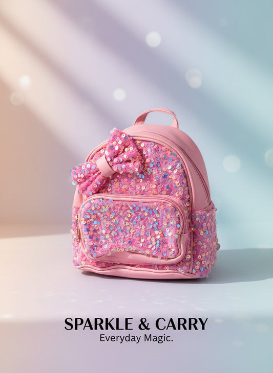 Girls’ Pink Sequin Backpack with Bow 🎀
