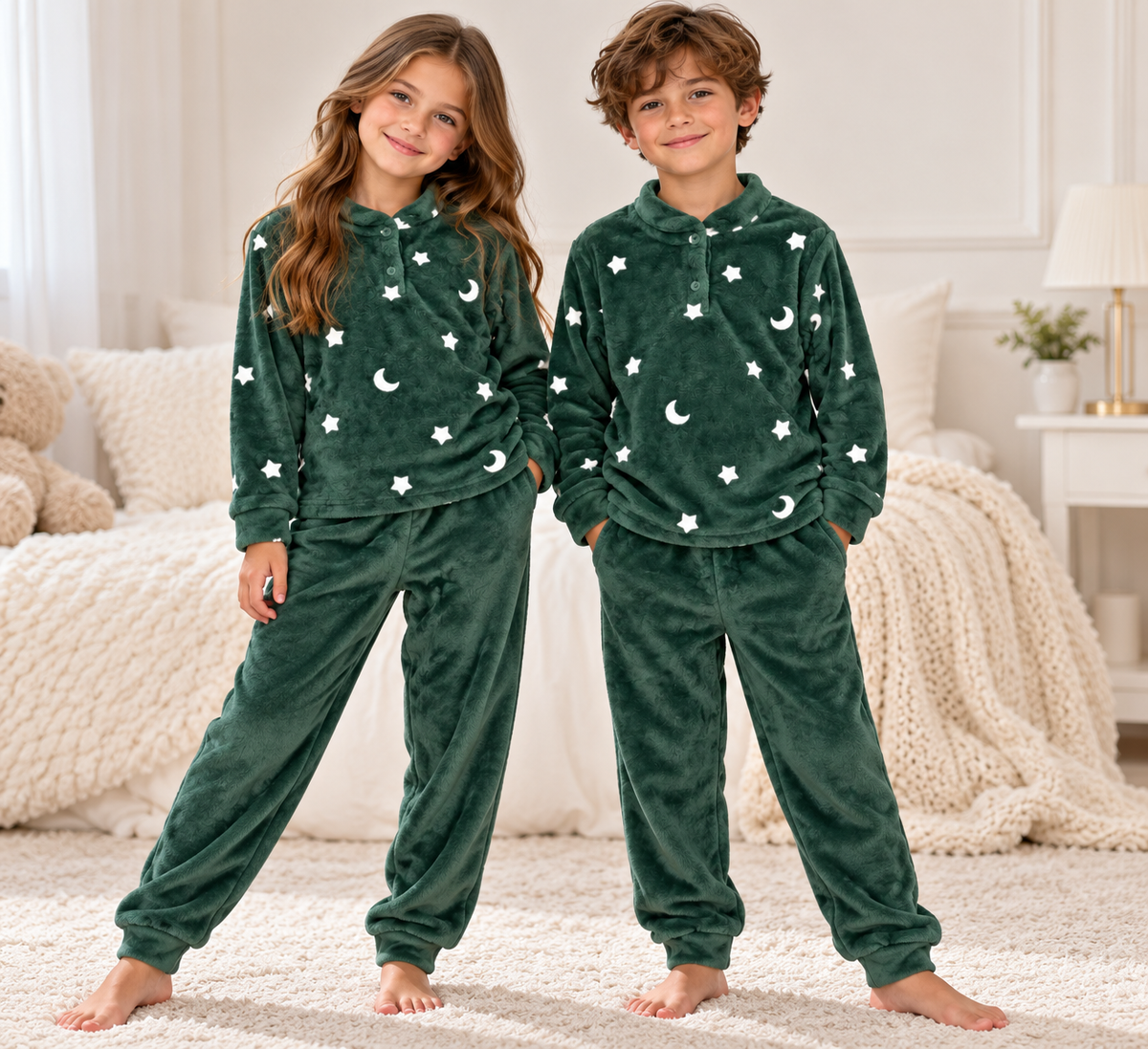 Kids Green Velvet Star & Moon Matching Pajama Set (1 pajama per order )