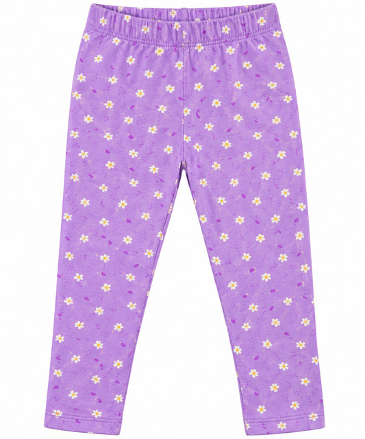 Girls’ Purple Daisy Print Cotton Leggings