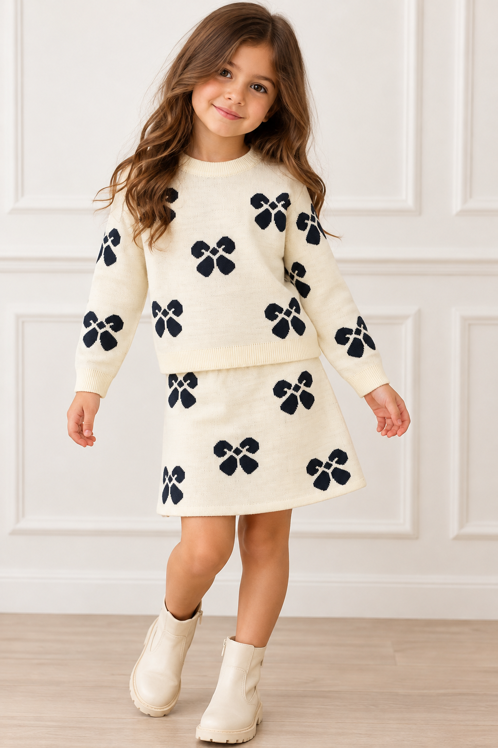 Girls’ Ivory Knit Sweater & Skirt Set