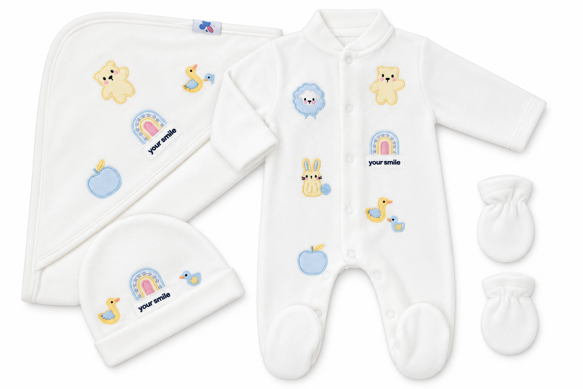 Velvet Newborn Baby Gift Set – 5-Piece Embroidered Set