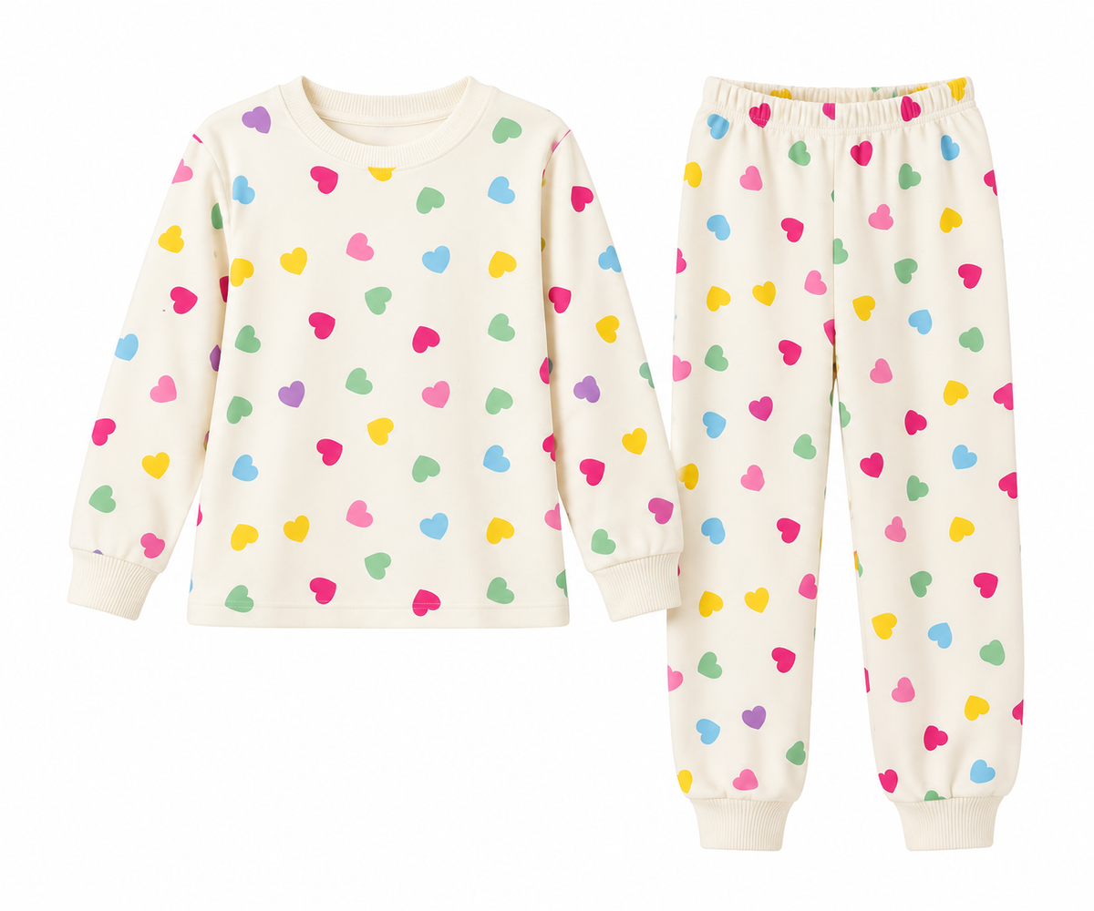 Girls’ Cotton Heart Print Pajama Set