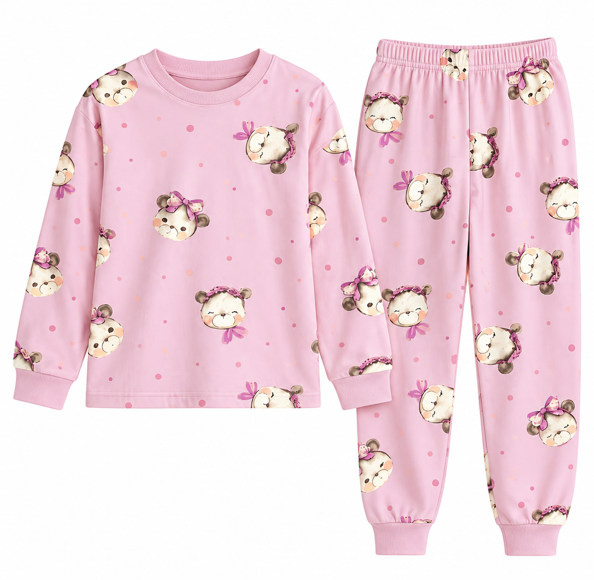 Girls 100% Cotton Teddy Bear Pajama Set