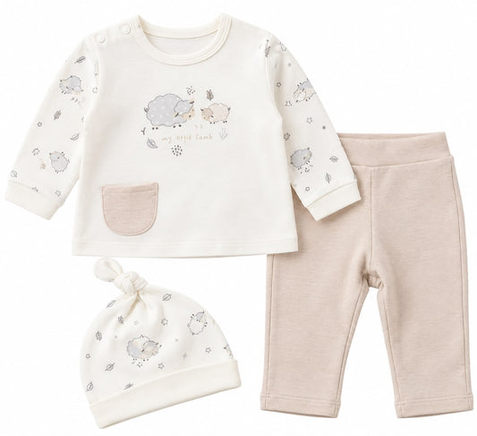 Organic Cotton Lamb Print 3-Piece Baby Set