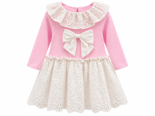 Pink & White Lace Bow Dress