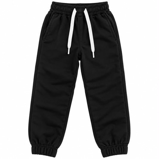 Kids’ Black Cotton Jogger Pants with White Drawstring