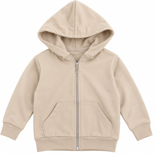 Kids’ Beige Hooded Zip-Up Sweatshirt