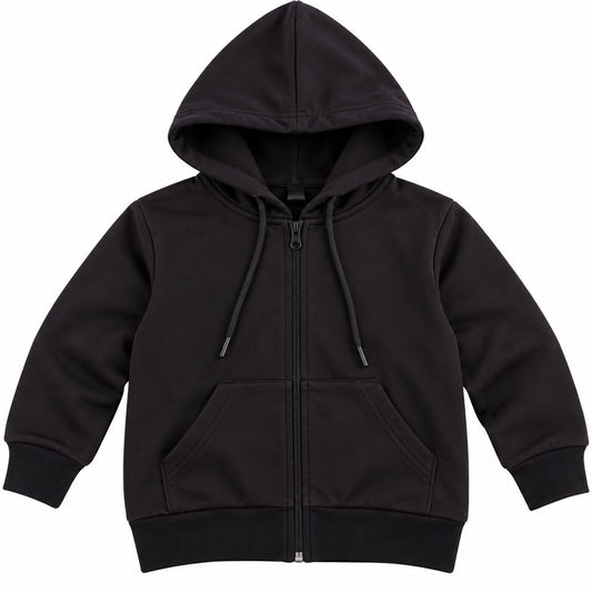 Kids’ Black Cotton Zip-Up Hoodie