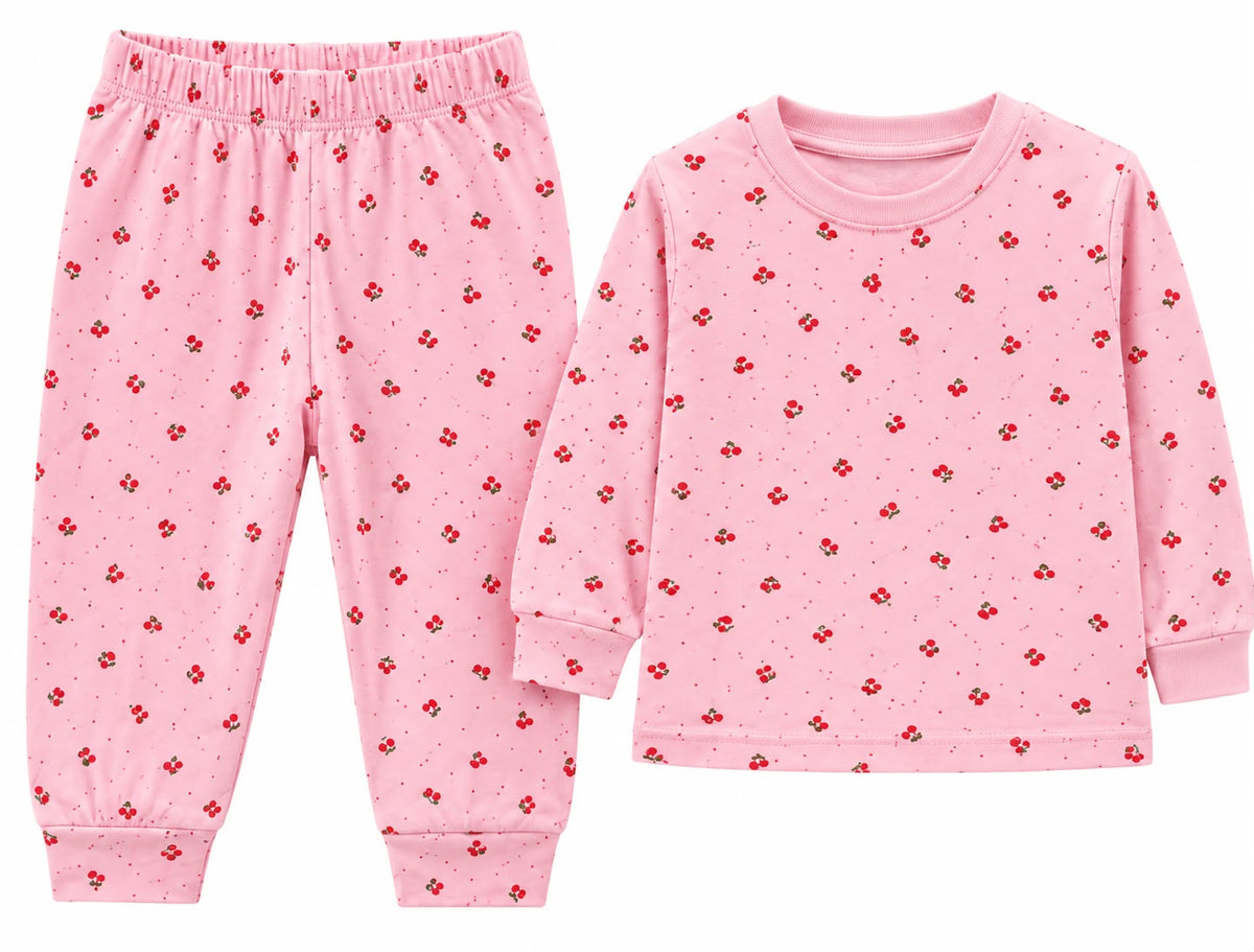 Pink Cherry Print Cotton Kids Pajama Set