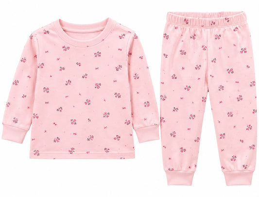 Pink Floral Print Cotton Kids Pajama Set