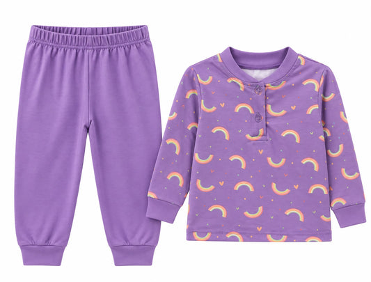 Girls’ Purple Rainbow Print Pajama Set