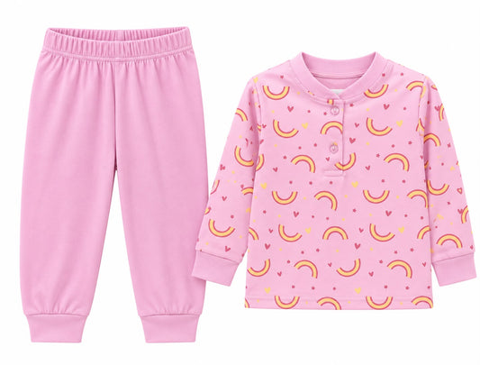 Girls’ Pink Rainbow Print Pajama Set
