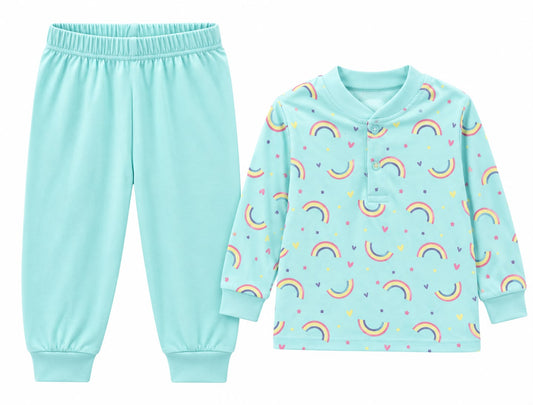 Kids’ Aqua Rainbow Print Pajama Set
