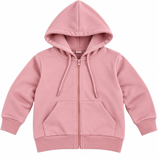 Kids’ Dusty Pink Cotton Zip-Up Hoodie