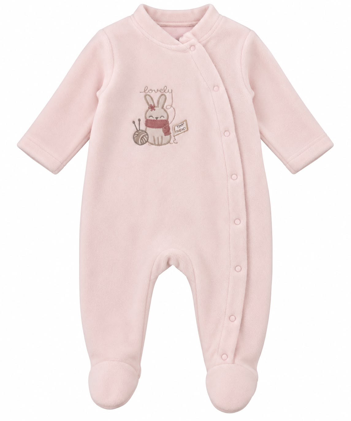 Baby Girl Pink Fleece Footed Sleepsuit with Bunny Embroidery