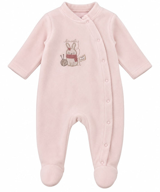 Baby Girl Pink Fleece Footed Sleepsuit with Bunny Embroidery