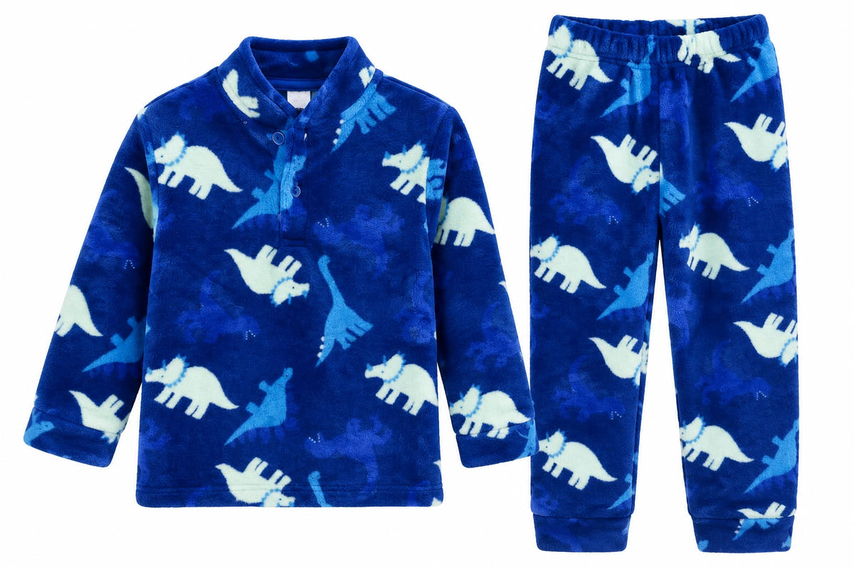 Kids’ Blue Dinosaur Fleece Pajama Set