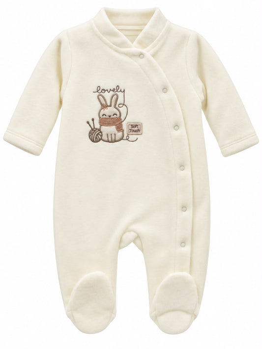 Cream Fleece Baby Footed Romper