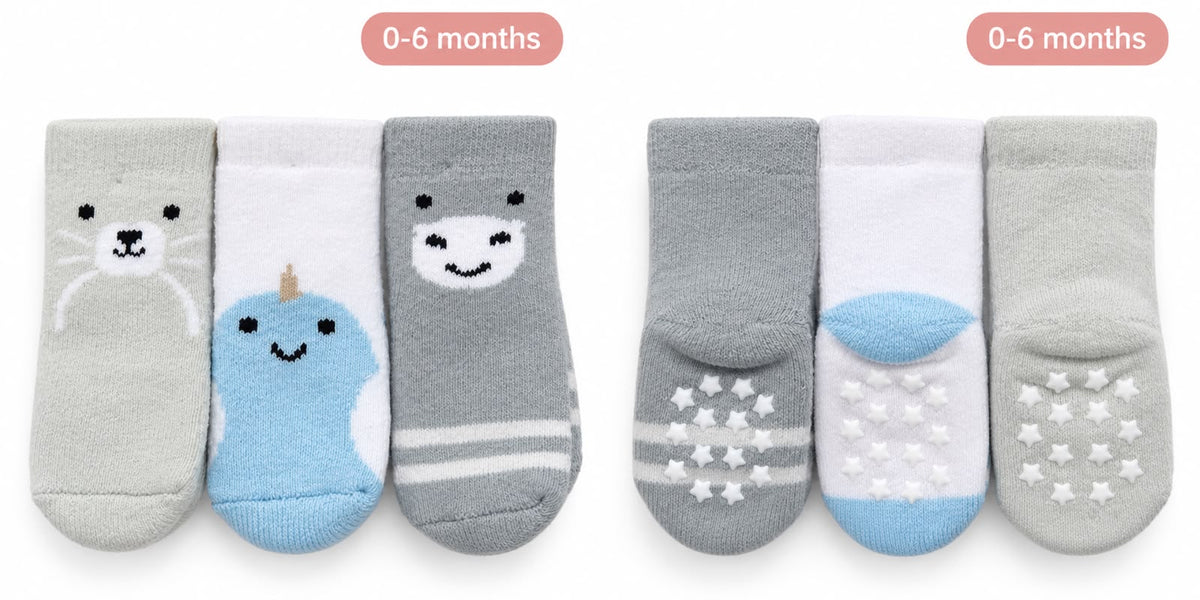 Baby Animal Socks – 3 Pairs with Non-Slip Grips , 0–6 Months