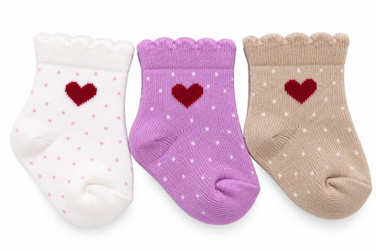 Baby Heart Socks – 3-Pair Set (0–6 Months)