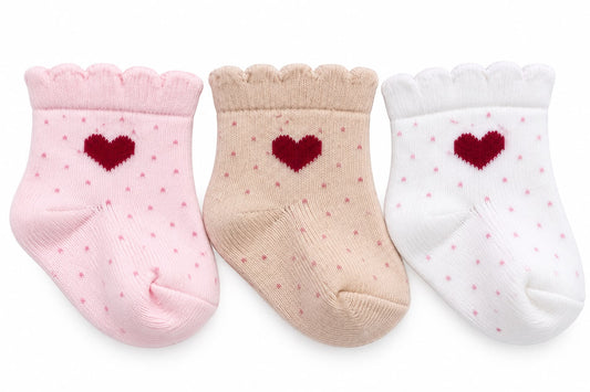 Baby Heart Socks – 3-Pair Set (0–6 Months)