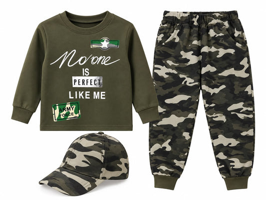 Kids Army Print 3-Piece Tracksuit Set with Cap (fits smaller size )