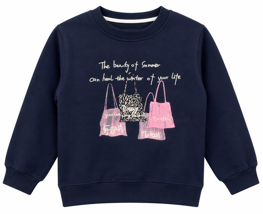 Navy Blue Girls’ Graphic Sweatshirt