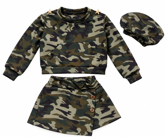 Girls’ Camouflage Fleece-Lined Skort – Khaki Green