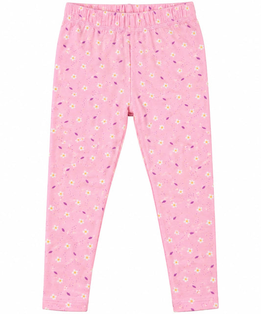 Girls’ Pink Cotton Leggings with Daisy Print
