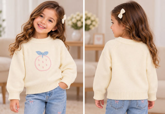 Baby & Kids’ Cream Knit Sweater with Strawberry Design 🍓