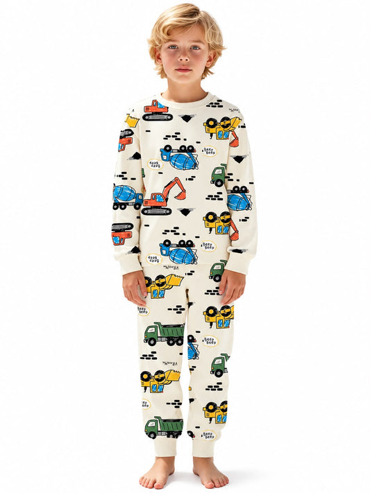 Boys’ 100% Cotton Construction Vehicle Pajama Set