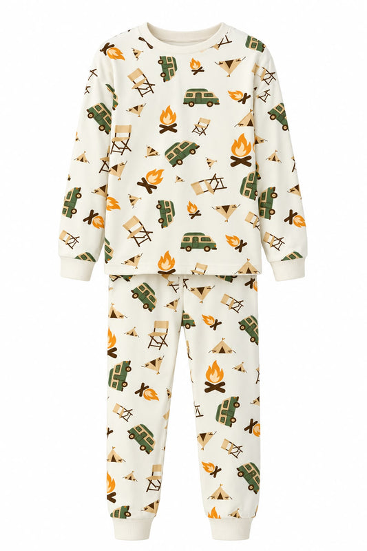 Boys Camping Print Cotton Pajama Set