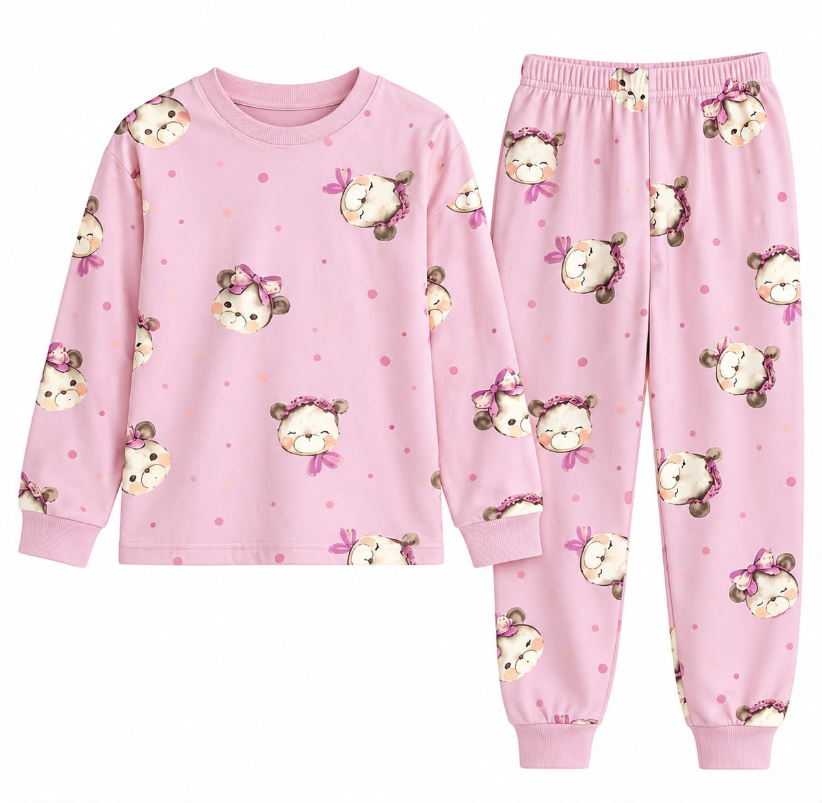 Girls 100% Cotton Teddy Bear Pajama Set