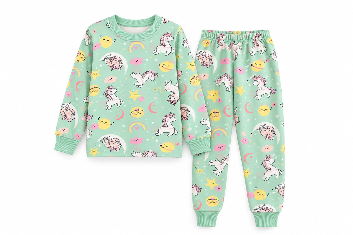 Girls’ Mint Green Unicorn Cotton Pajama Set