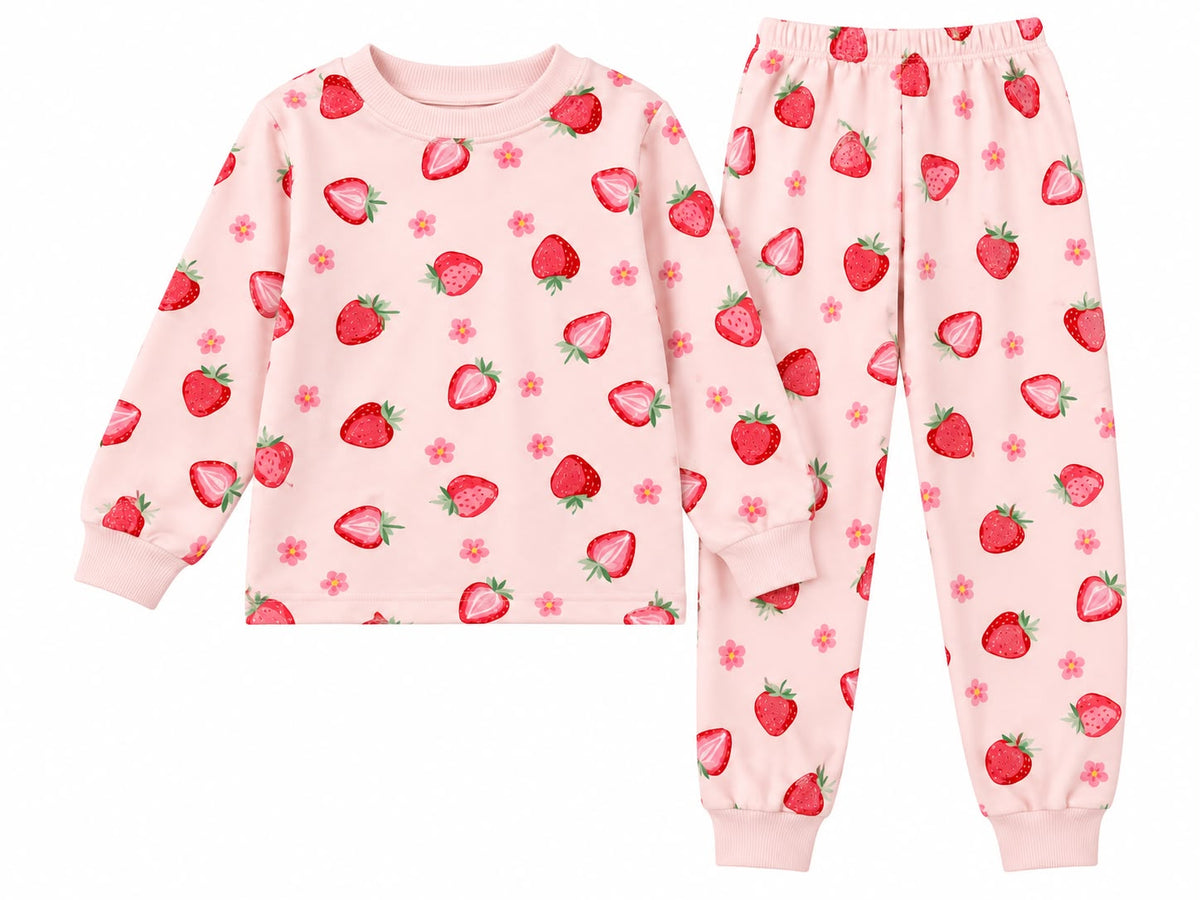 Girls’ Strawberry Cotton Pajama Set